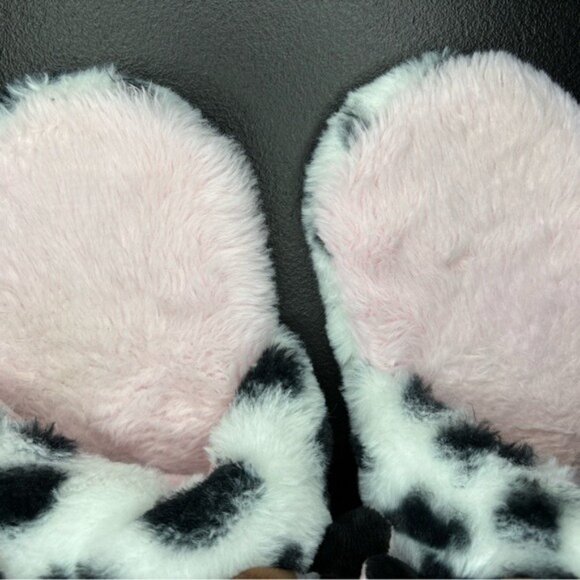 Wonder Nation Cozy Cow Plushie Slippers Black White Pink Holstein 3D Ears Horns - Picture 4 of 7